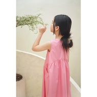 LEAH baby girl's Dress designed with rough, smooth pink side pockets, cute Korean style for children