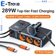 289W Fast Charging USB Car Charger Multi Function 1-to-3 LED Display Power Adapter PD45W 2Type C Tel