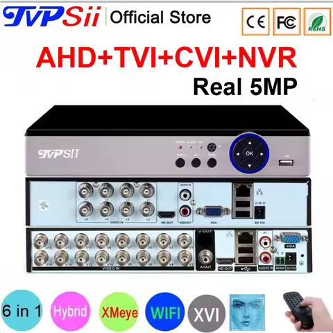 Face Detection 5mp Surveillance Video Recorder H.265+ Xmeye 16 Channel 8CH 16CH 6 in 1 WIFI Hybrid C