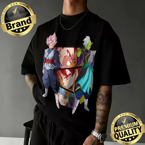2026 New Arrival Dragon Ball Oversized T-shirt | Goku Black Rose & Zamasu Graphic Print 100% Cotton 