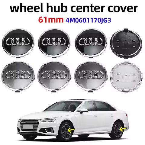 4pcs Black Gray 61mm For Audi A3 A4 A5 A6 A7 A8 S4 S6 Accessories Car Styling Wheel Center Cap Emble