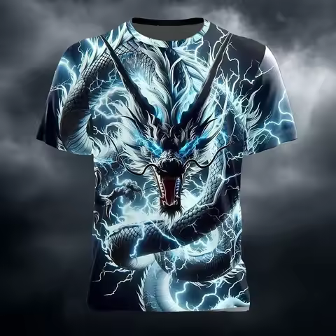 Hot Selling Fashion Lightning Day Terrifying and Domineering Lightning Dragon Pattern 3D Printed T-s