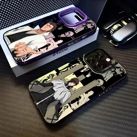 Anime S-Sosuke Aizen Phone Case For iPhone 16 15 14 13 12 11 Pro Max Black Purple Matte Laser Metall