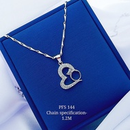 S925 Platinise' Silver "Zirconia Ring ❤ Pendent Necklace Set"(Set Rantai Leher+Loket) 925銀鍍鉑鑲鋯愛心項鏈組 PFS-144