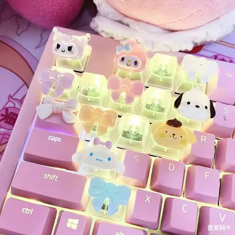 Sanrio Cartoon Animation Translucent HelloKitty Kuromi Melody Pompompurin Girl Cute Mechanical Keybo