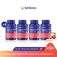 [แพ็ค 4 ขวด] Wellane Acerola Cherry 1000 mg Plus Biotin Zinc &amp; Multivitamins