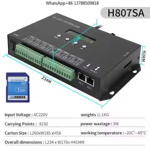 H807SA Factory Price 8 Ports Artnet DMX to SPI LED Pixel Controller Supports SD Card DMX512 Console 