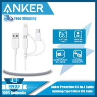 Anker Powerline II 3-in-1 Cable Lightning/Type C/Micro Type-Cable (3ft) Three in One Charging Cable Apply to Android and iOS Devices POWER INFINITE