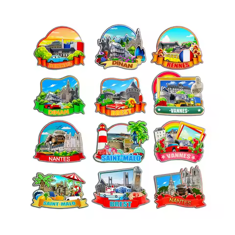 Decorative Magnets for Dinan Nantes Rennes Brittany Brest Vannes Brittany Saint-Malo France City Lan