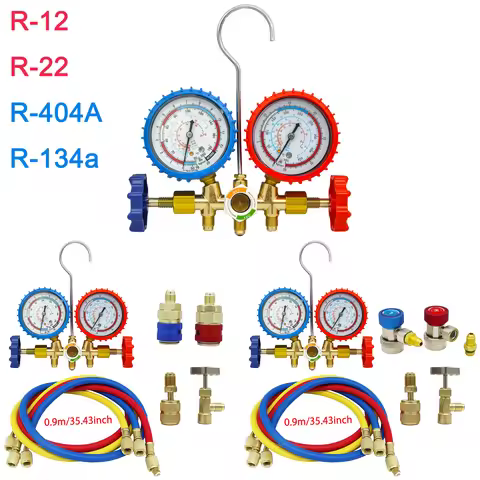 3-Way AC Manifold Gauge Set w/ Hoses for R12/R22/R404A/R134a | Automotive HVAC Refrigerant Diagnosti