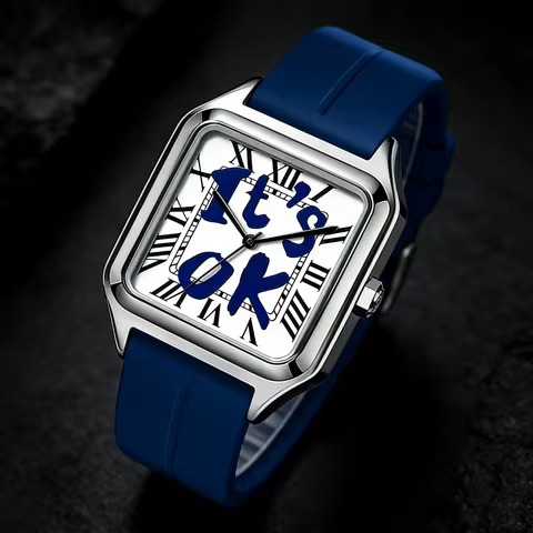 It's Ok Business Men's Quartz Watch Stainless Steel Alloy Square Dialsilicone Strap Waterproof Light