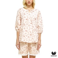 Wacoal CAFE’ CATION ชุดนอนคอระบาย แขน 3 ส่วน ขาสั้น พิมพ์ลาย Coffee&Bread รุ่น WN9E30 สีเบจ (BE)
