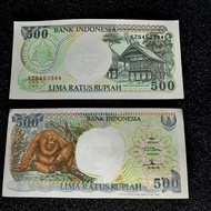 Uang Kuno Indonesia pecahan 500 Rupiah gambar orang Utan baru/gress