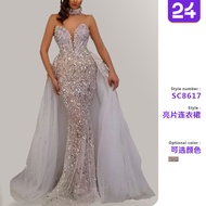 Summer Women's Dress - Sequined Fishtail Hem Sleeveless Glamorous Gauze