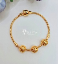 [VJ]Cop916🔥 Bracelet "Triple Charm Beads" Bracelet 999.9 Bangkok Gold Plated