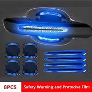 8Pcs 3D Car Reflective Sticker Carbon Fiber Decals Door Handle Bowl Protective Warning Strips Sticke