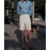 100% Full Linen Suit Shorts Gurkha Italian Summer Linen Naples High Waist Men's Cropped Pants