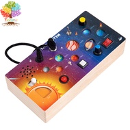 Solar System Busy Board Montessori Toys for Toddler, Wooden Sensory Board Switch Space Toy LED Light