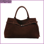 Women Handbag Faux Suede Vintage Style Frosted Surface Large Capacity Belt Decor Underarm Bag Shoppi