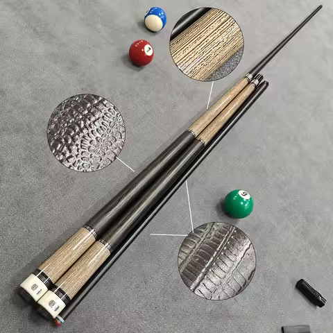 58" 1/2 Split Pool Cue (1 Piece), Imitation Wood Grain Butt, Lizard‑Pattern Wrap, 13mm Large Tip, Ex