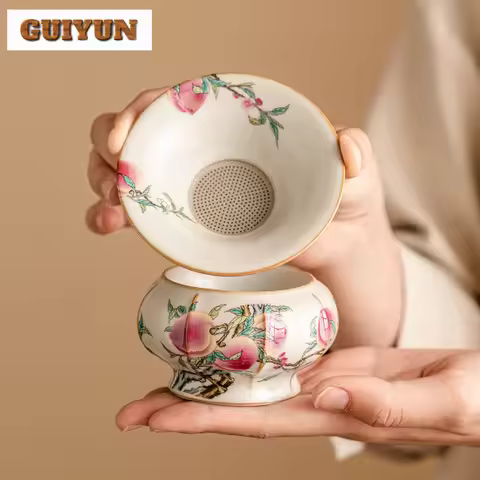 Retro Ru Kiln Longevity Peach Tea Leakage Filter Tea Separator Infusor Tea Strainer Tea Soaking Tea 