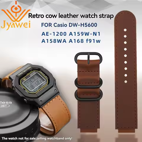 Retro Genuine leather Watchband for Casio A158WA A159W A168 AE-1200/1100 SGW-300/W218H Brown cowhide