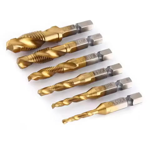6pcs Screw Taps Tool Set Metric Thread M3-M10 Titanium Coated HSS Drill and Tap Bits 1/4" Hex Shank 