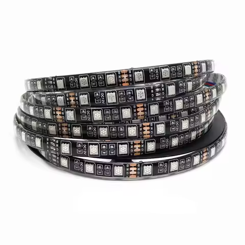 16.4ft Led Strip 5050 RGB 1m/2m/3m/4m/5m Black PCB 12V 60LEDs/m Waterproof IP65/Non Waterproof IP20 