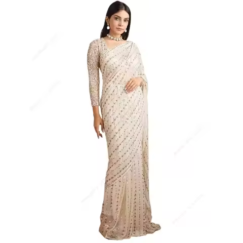 Indian Traditional Saree for Women Sequined Ethnic Dance Costume Bollywood Performance Sari Stage Ou