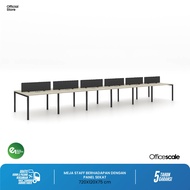 Officescale Meja Kerja Kantor Peyambung Berhadapan 12 Orang + Panel Sekat - Ash Grey, 720x120x75 cm
