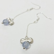 silver-plated earling with blue chalcedony 藍玉髓長耳環