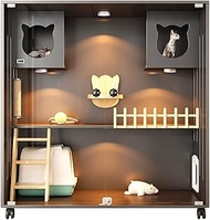 YHWKGZ Cat Cage, Indoor furniture solid wood Cat Playpen, Built-in cat ladder and side door - gray, 