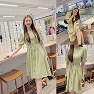 SLYQ MADE CRUNCHY TIE WAIST CHIFFON DRESS ชุดเดรสเบสิคผ้าชีฟองอัดย่น แขนตุ๊กตาจั๊ม