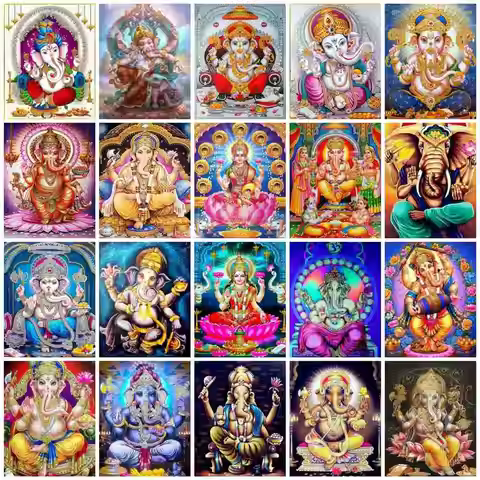 Huacan Square/round Diamond Painting Ganesha Sticker Decor Diamond Embroidery Cross Stitch Elephant