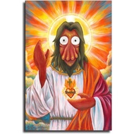 Zoidberg Jesus Cartoon Vintage Portrait Poster Decorative Painting Canvas Wall Art Living Room Poste