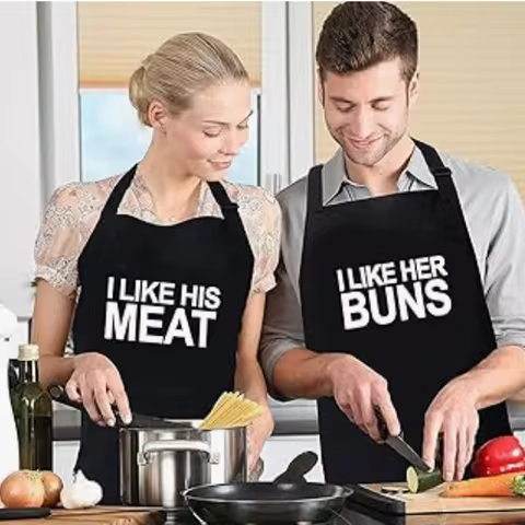 2 Pack I Like her Buns I Like His Meat Funny Couple Aprons Kitchen Couple Apron for Girlfriend Boyfr