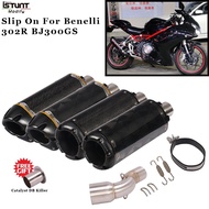Motorcycle Exhaust Carbon Fiber Muffler Escape Middle Link Pipe With Moveable Catalytic DB Killer For Benelli 302R BJ300