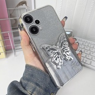 Sliver butterfly Bracket Case POCO F5 / POCO F5 PRO Soft Luxury Electroplated Sliver Phone Case back cover Casing