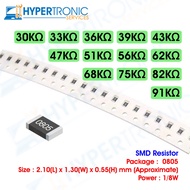 10pcs SMD Resistor, Chip Resistor , Size 0805 - 30k 33k 36k 39k 43k 47k 51k 56k 62k 68k 75k 82k 91k 