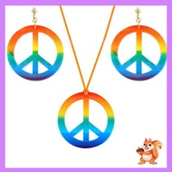 sa Attractive 60s 70s Rainbow Peace Sign Pendant Necklace Earrings Hippie Costume Halloween Jewelry Decor for Women Ladi