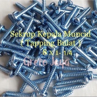 ( 8x1-1/4 100bj ) Sekrup Muncul 3cm Skrup Kepala Bulat Aluminium Tapping Screw PH 8 x 1 1/4 Taping