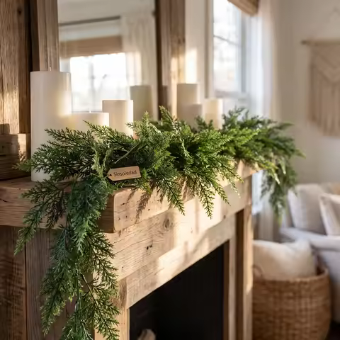 Artificial Green Cedar Garland Fake Evergreen Pine Branch Garland Xmas Window Table Runner Holiday W