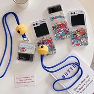 New Cute Case Samsung Zflip7 Doraemon And Friends Anime Cartoon Characters With Chain Super Cute Cut
