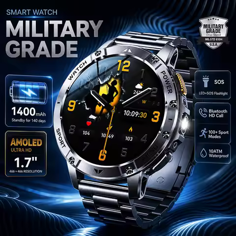 Outdoor Military 1400mAh 200-Day Standby Smartwatch Men GPS Tactical Clock Rugged IP68Waterproof SOS