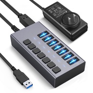 36W Powered USB Hub - ACASIS 7 Ports USB 3.0 Data Hub - with Individual On/Off Switches and 12V/3A P