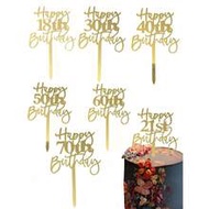 1pc/3pcs Gold "Happy Birthday" Cake Topper, Suitable For 18th/21st/30th/40th/50th/60th/70th Birthday
