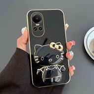 Case hp Stand untuk OPPO Reno 10 Pro 5G Reno 8 4G 8 Lite 8T 8Z OPPO Reno 7 7 Lite 7Z 5G OPOP Reno10 Reno8 Reno8T T Z OP Casing Softcase Holder Kesing Phone Dudukan Cermin Lipat Kucing imut bracket tahan guncangan Kasing