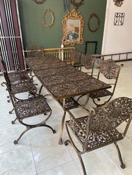 ชุดสนาม โต๊ะอาหาร อัลลอย 8 ที่นั่ง สีทองรมดำ