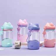 Korean Kitty Pattern Glass Drinking Bottle 340ml