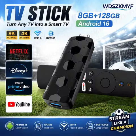 Android 16 4/8K UHD R3+TV Stick UI Interface Dual Wifi 2.4G/5.8G 8GB+128GB Quad Core Home Theater Pl